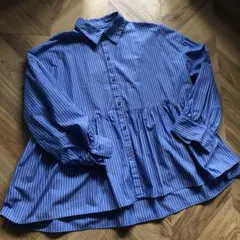 【ゆったりサイズ38/ROPE PICNIC】ストライプぺプラム長袖シャツ