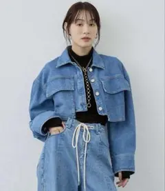 デニムブルー クロップドジャケット