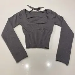 16日までのお値下げ⭐️GRL グレー クロップド長袖トップス リボン付き