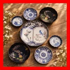 a264 7枚セット 印判皿 染付皿 伊万里焼 アンティーク コーディネート 器