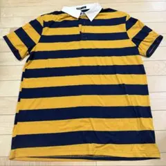 SHEIN イエロー/ネイビー ストライプ ポロシャツ L