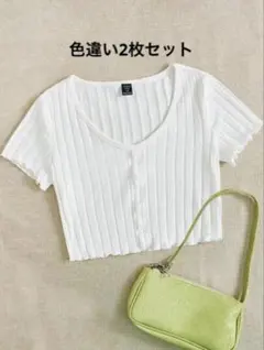 SHEIN リブニット 半袖トップス 2枚セットのサムネイル