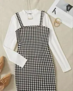 試着のみ！ハウンドトゥース柄キャミワンピース