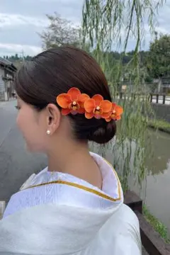 【成人式・前撮り】胡蝶蘭 髪飾り 4点セット ピンク 白無垢 卒業式　結婚式