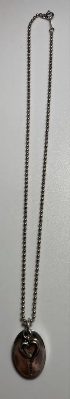 美品/Silver925】ハート＆オーバルプレート ネックレス ボールチェーン 