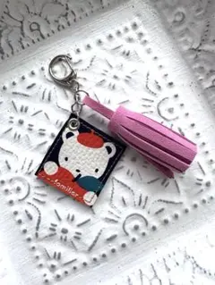 ファミリア風　本革　ハンドメイド　 チャーム キーホルダー