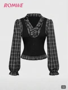 SHEIN ROMWE チェック柄 フリルブラウス 長袖