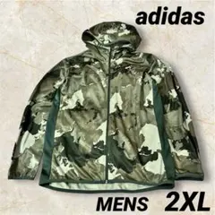 アディダス ナイロンジャケット ジップアップ パーカー 迷彩 カーキ美品 2XL