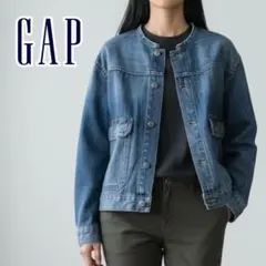 ギャップ GAP デニムジャケット ノーカラーフリンジ オーバーサイズデザイン