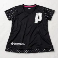 Prince テニスウェア L 黒 ドット 半袖Tシャツ Vネック