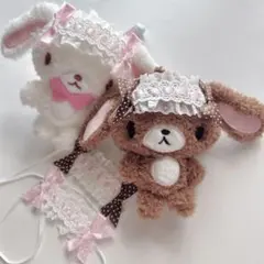 ピンクドット・ブラウンドット 2点セット 棉花娃娃 10cmぬい用 ヘッドドレス