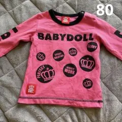 BABYDOLL ロンT 80 ピンク 王冠 ロゴ総柄