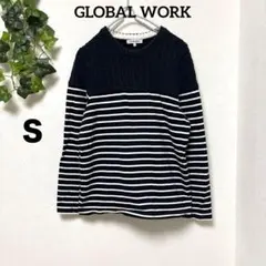 美品【GLOBAL WORK 】ボーダーニット S 白/ネイビー シンプル春