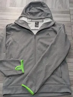 adidas パーカー　グレーフルジップパーカー　ネオングリーン　 裏起毛
