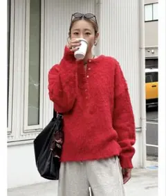 ヘンリーネック起毛ルーズニット
