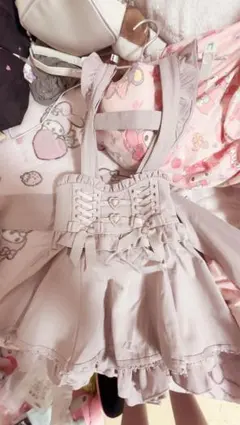 LIZLISA ハートバックルサスペンダー付スカパン ピンク