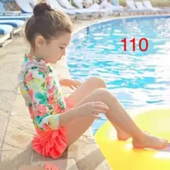 【110cm】ピンク 花柄ラッシュガードセット 3点《新品未使用》