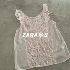 ZARA＊ピンク＊フリル付き＊シフォン＊ノースリーブシャツ＊S