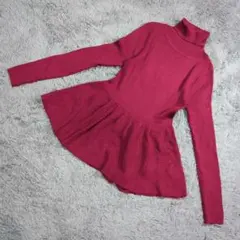 ★b1256 SHIRTS CODE【M】ワインレッド タートルネック セーター