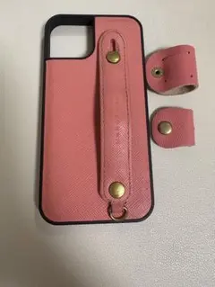 HANATORA 本革 iPhone14ケース コードホルダー付き ピンク