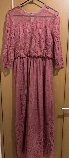 troisiemechaco　 ドットチュール×パネルレースドレス
