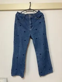 刺繍デザイン フレアデニムパンツ F