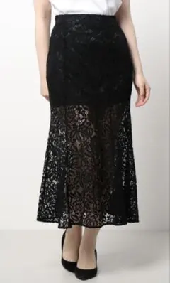 スカート レース タイト フラワー 柄 黒 マーメイド レイヤード 夏