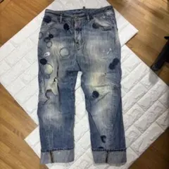 ディースクエアード ダメージ デニム ドット ロンT 半袖 水玉