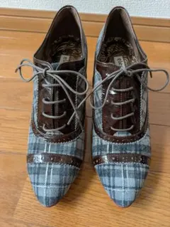 elegance卑弥呼 グレー チェック柄 ショートブーツブーティー23cm