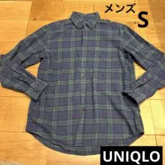 UNIQLO メンズ長袖シャツ　Sサイズ　チェック柄　グリーン