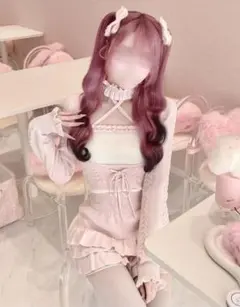新品 HONEYMEW ビッグリボン千鳥アンサンブルトップス ピンク Fサイズ