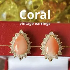 珊瑚　コーラル　ヴィンテージ イヤリング