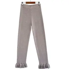 【H&M】ラメ ニットパンツ 裾フリル レギンス ウエストゴム ピンク Sのサムネイル