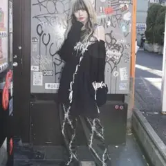 【人気完売品】REFLEM 編み上げ ロングTシャツ ブラック