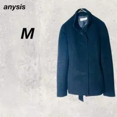 エニィスィス　アウター　紺　M　ウール　ジャケット　リボン　コート　レディース