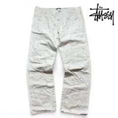 【90s 金タグ】OLD STUSSY 総柄 パンツ ベージュ ステューシーのサムネイル