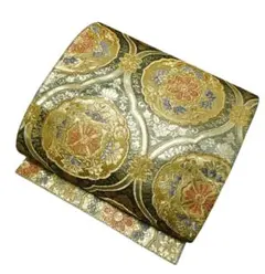 ユ95袋帯 六通柄，華紋帯 金糸　花　着物帯　仕立て上り　美品
