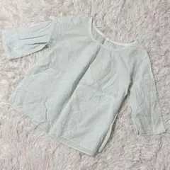 【c5898】✨美品✨HUMAN WOMAN ブラウス　ボーダー　麻混