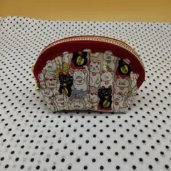 ミニポーチ②　まねき猫柄　ハンドメイド