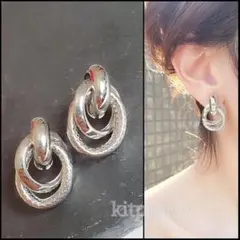 No.219 シルバー♡デザインダブルリングイヤリング✩*.゜高見え