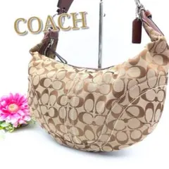 ✨美品✨希少 COACH ハーフムーン ワンショルダーバッグ シグネチャー 茶