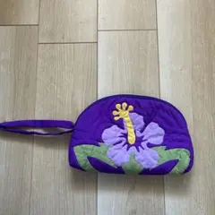ハイビスカス刺繍ポーチ 紫色
