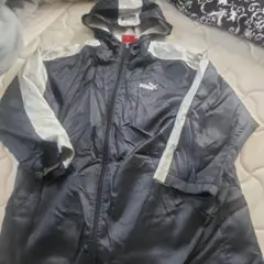 PUMA フード付きベンチコート ブラック/グレー