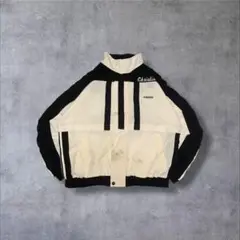 80s OLDadidas古着ナイロンジャケット企業保護スリーライン白黒DB39