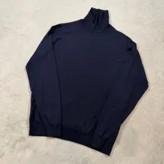 ジョンスメドレー ネイビー　タートルネック　ニット　XLサイズ ウール