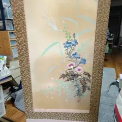 アンティーク】野の花図 12ヶ月金屏風 絵画 朱色木枠 明治〜大正期