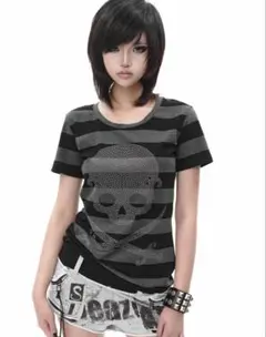 Skull Crossbone Rhinestone Stripe Shirt
