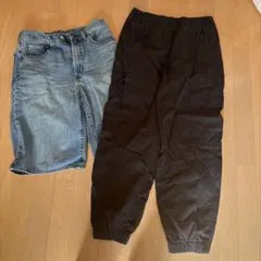 GUデニムショートパンツとGUカーゴパンツセット