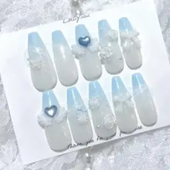 ネイルチップ 現品オーダー ちゅるん ガーリー 量産型 オタク 推し 地雷 水色