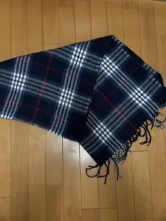 チェック柄フリンジマフラー ネイビー